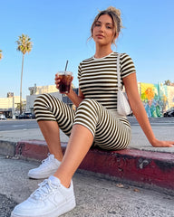 Striped Crop Top & Capri Leggings Set