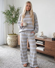 Striped Mock Neck Drop-Shoulder Two-Piece Set