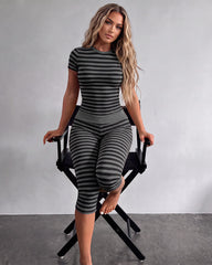 Striped Crop Top & Capri Leggings Set