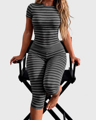 Striped Crop Top & Capri Leggings Set