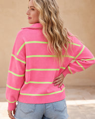 Striped Drop-Shoulder Quarter-Zip Knit Sweater