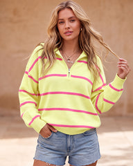 Striped Drop-Shoulder Quarter-Zip Knit Sweater