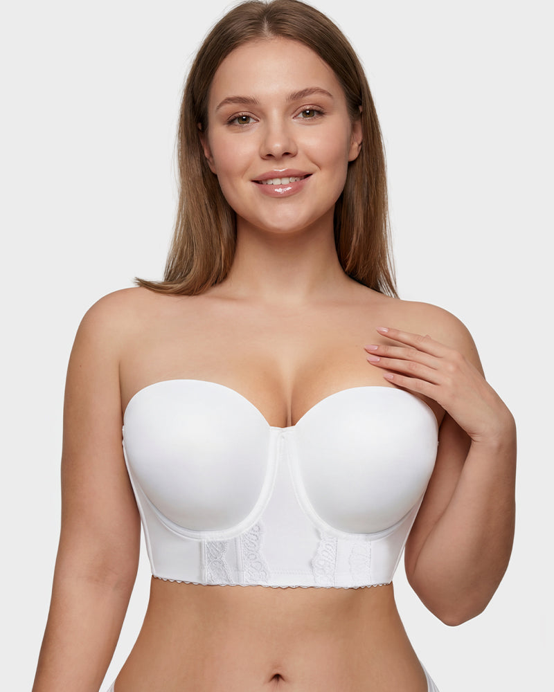 Low Back Strapless Bra, Underwire Push-Up Support for Backless Dresses and Events, Low-back lift, White 40C