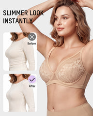 Unlined Lace Underwire Minimizer Bra