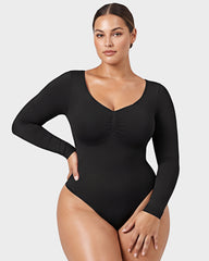 V-Neck Long-Sleeve Seamless Shaping Bodysuit
