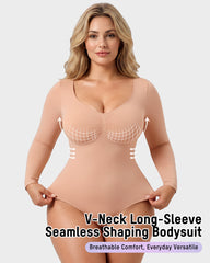 V-Neck Long-Sleeve Seamless Shaping Bodysuit