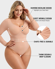 V-Neck Long-Sleeve Seamless Shaping Bodysuit