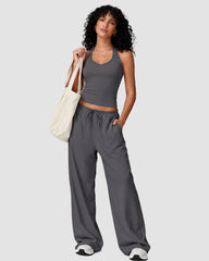 V-Neck Strappy-Back Top & Wide-Leg Pants Set