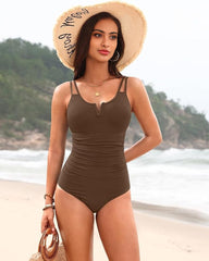 V-Wire Ruched Tummy Control One-Piece Swimsuit