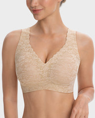 Wireless Lace Cami Bra with Built-In Cups & Seamless Minimizer Fit
