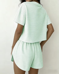 Women Striped Crop Pajama Loungewear Set