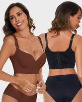 SheCurve®Full-Coverage V-Neck Back Smoothing Bra- Black+Brown (2 Pack)