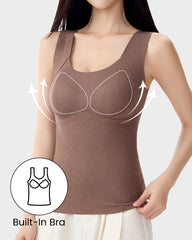 Knit Ribbed Built-In Bra Thickened Thermal Tank Top