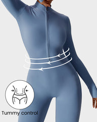 Lightweight Zipper Front Fitted Workout Jumpsuit