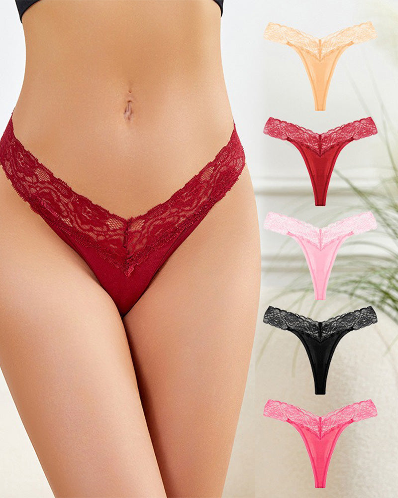 SheCurve® Low-Cut Cotton Lace Trim Bikini Briefs