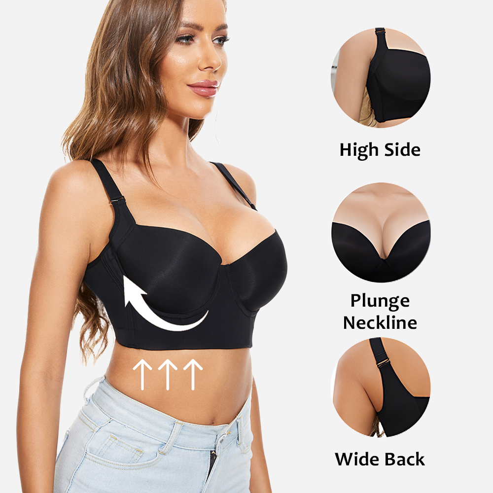 SheCurve® Full-Coverage Back Smoothing Bra- Black+Brown (2 Pack)