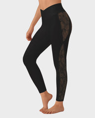 Stylish High-Waisted Lace Panel Yoga Leggings