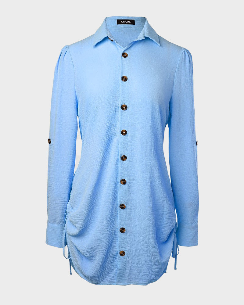 Shecurve Long Sleeve Button Down Shirt Dress with Adjustable Drawstring Waist Casual Chic Style for Everyday Comfort | sky blue | L Shecurve Long Sleeve Button Down Shirt Dress with Adjustable Drawstring Waist Casual Chic Style for Everyday Comfort | sky blue | L