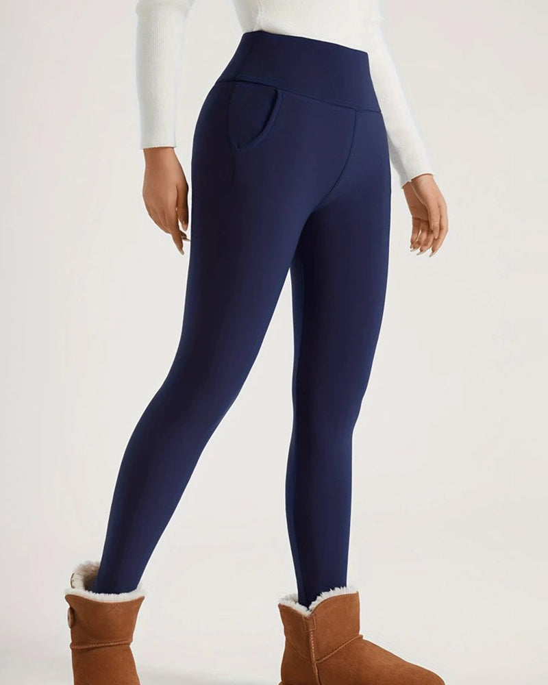 Plain Pocket High Waist Thermal Lined Leggings