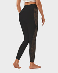 Stylish High-Waisted Lace Panel Yoga Leggings