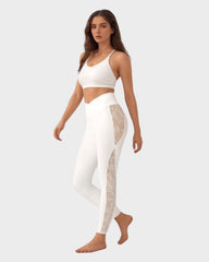 Stylish High-Waisted Lace Panel Yoga Leggings