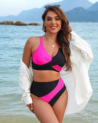 Color-Block Crisscross Laced Back Bikini Set