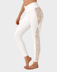 Stylish High-Waisted Lace Panel Yoga Leggings