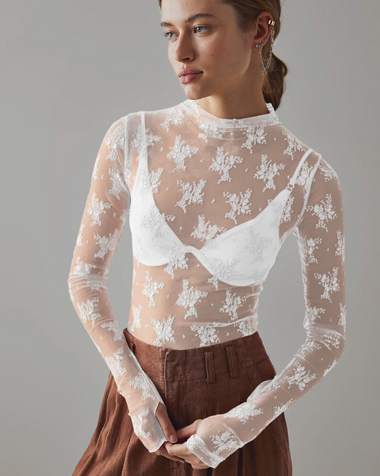 Long Sleeve See Through Lace Mesh Layering Top