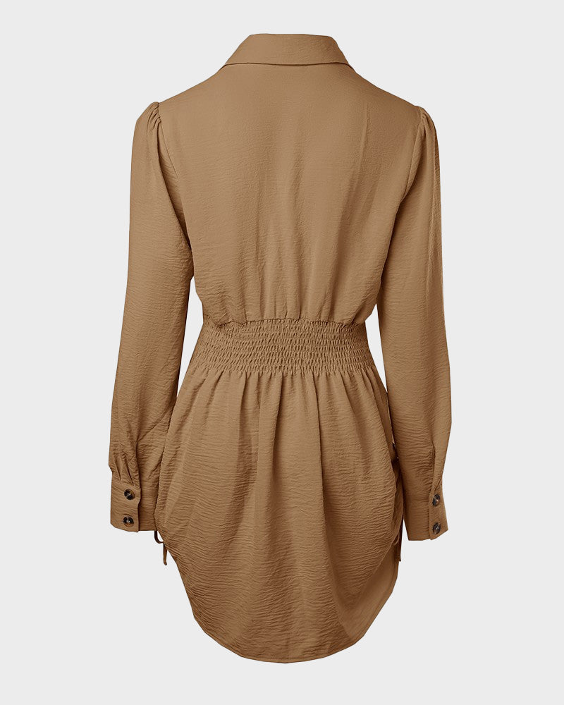 Shecurve Long Sleeve Shirt Dress with Drawstring Waist Casual Button Down Dress Perfect for Everyday Comfort | brown | L Shecurve Long Sleeve Shirt Dress with Drawstring Waist Casual Button Down Dress Perfect for Everyday Comfort | brown | L