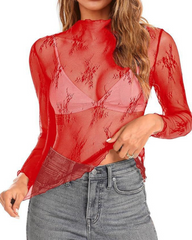 Long Sleeve See Through Lace Mesh Layering Top