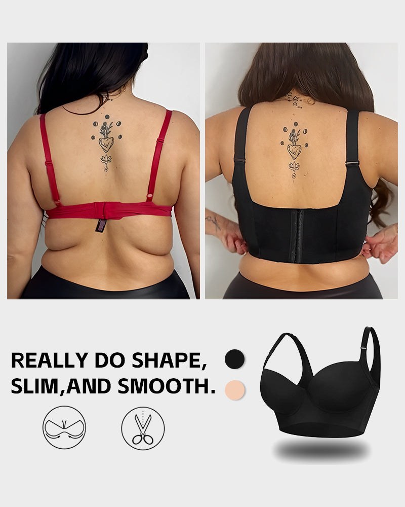 SheCurve® Push-Up Back Smoothing Bra - Black+Beige (2 PACK）