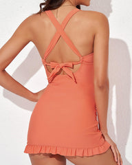 Deep V Cross-Back Ruched One-Piece Swimsuit