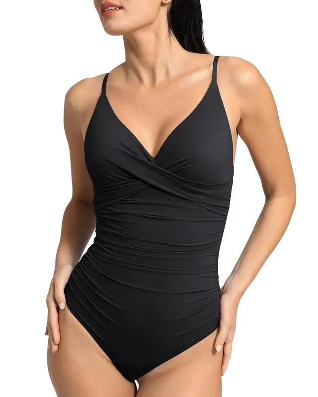 Ruched Cross-Front Sculpting One-Piece Swimsuit
