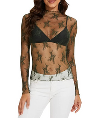 Long Sleeve See Through Lace Mesh Layering Top