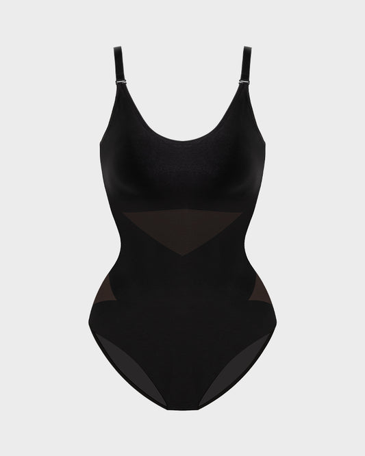 Criss-Cross Mesh Panel Sculpting Bodysuit