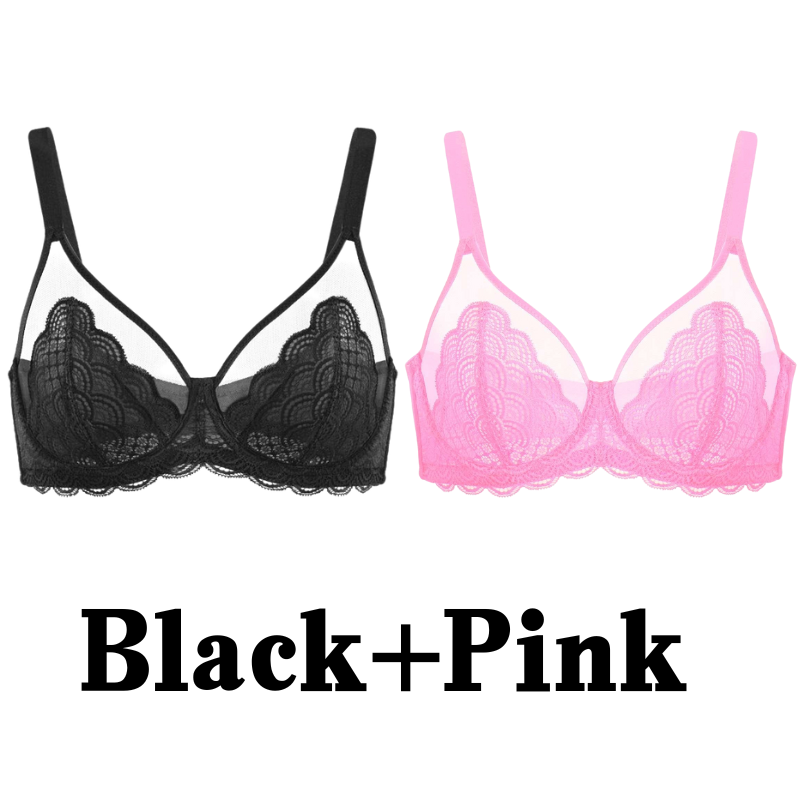 SheCurve®Full Coverage Lace Minimizer Bra - 2pcs(Black+Pink)