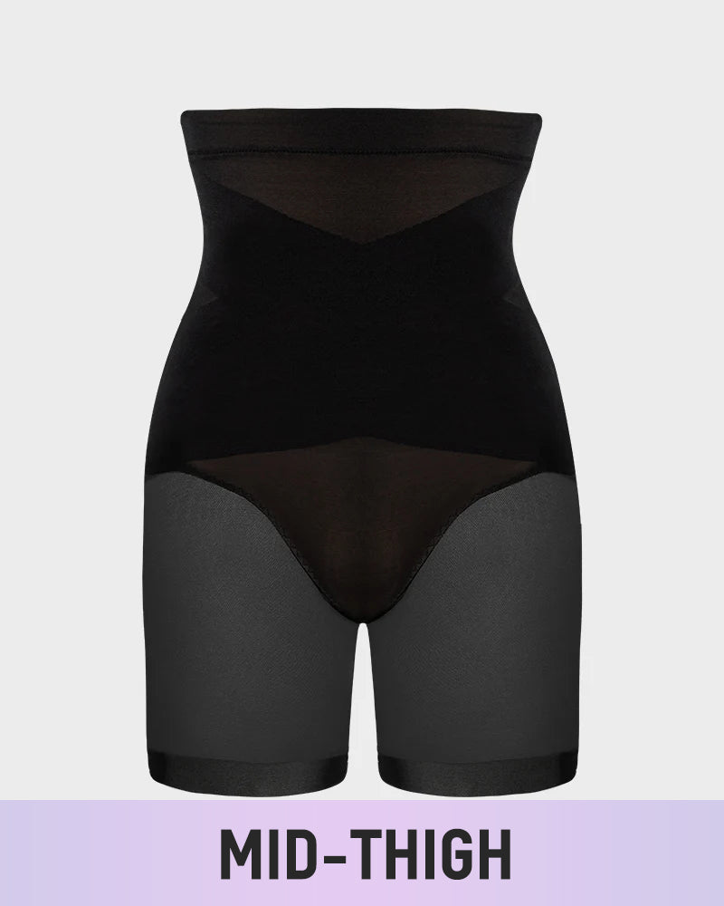 High Waist Criss-Cross Mesh Shaping Mid-Thigh Shorts