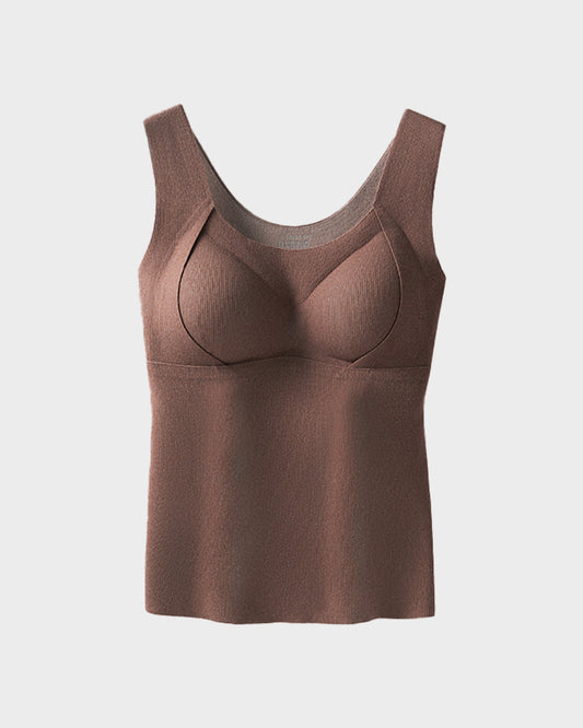 Knit Ribbed Built-In Bra Thickened Thermal Tank Top