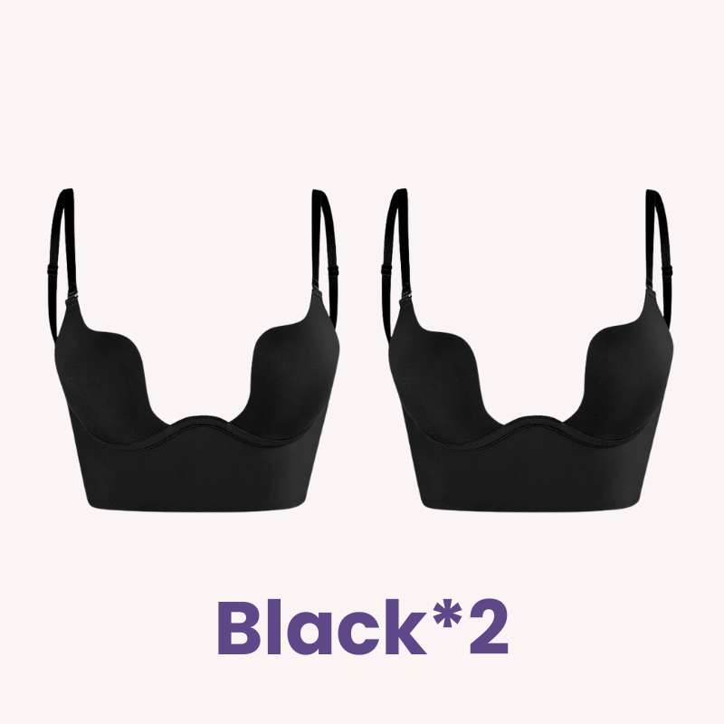 SheCurve® Low Back Secret Plunge Bra - Black+Beige (2 Pack)
