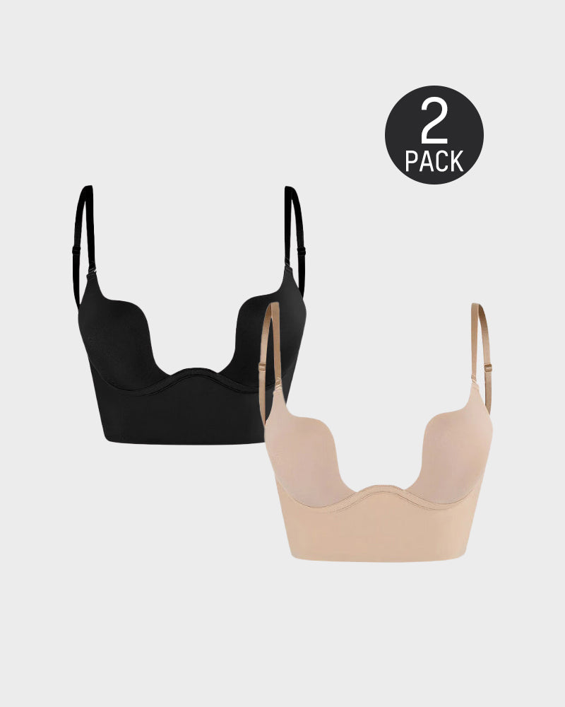 SheCurve® Low Back Secret Plunge Bra - Black+Beige+White (3 Pack)