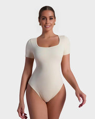 SheCurve® Square Neck Short Sleeve Snatching Bodysuit