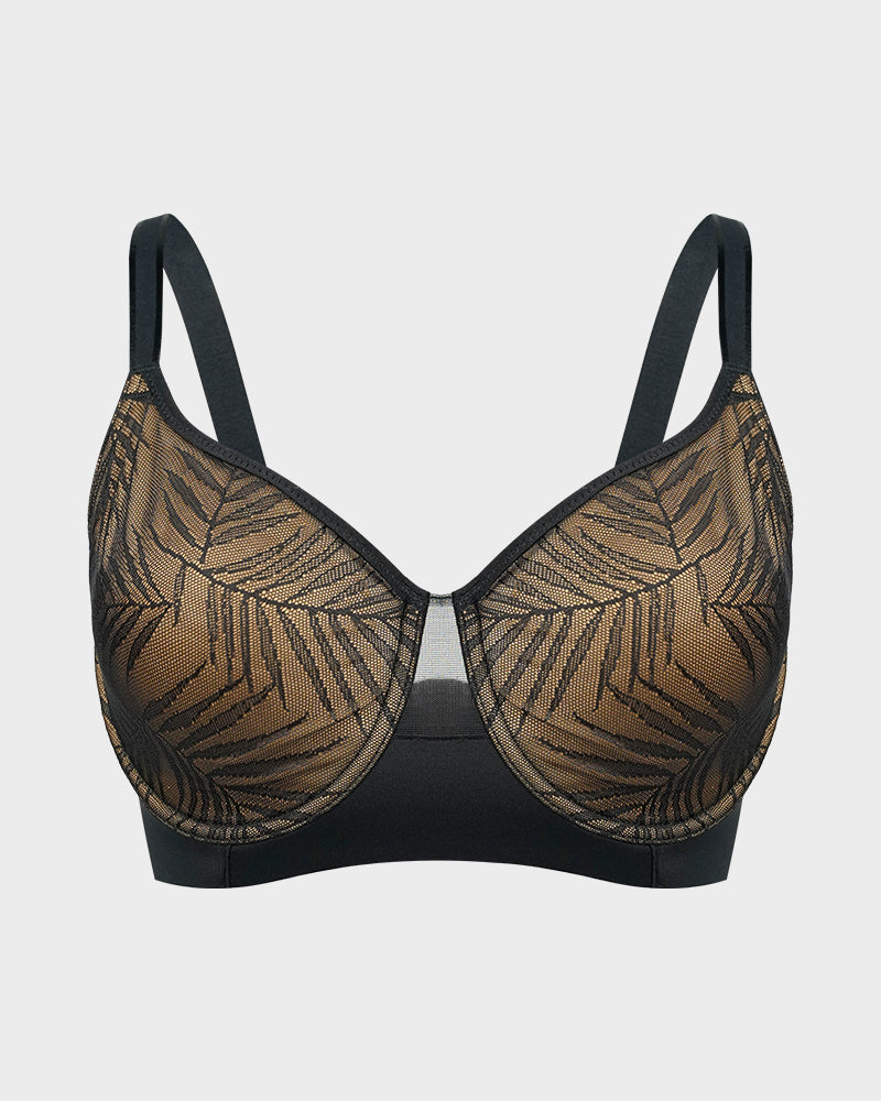 Leaf Pattern Lace Full Coverage Unlined Push Up Bra