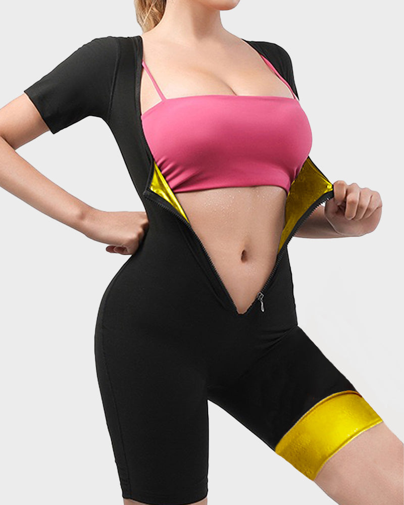SheCurve® Women's Fitness Sweat-Inducing Zip-Up Bodysuit - Enhanced Bust & Shapewear for Sweat-Driven Workouts