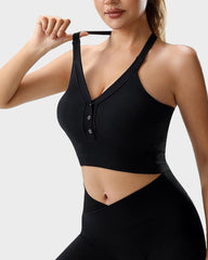 Ribbed Knit Button-Front Racer-Back Tank Top