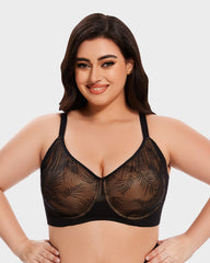 Leaf Pattern Lace Full Coverage Unlined Push Up Bra