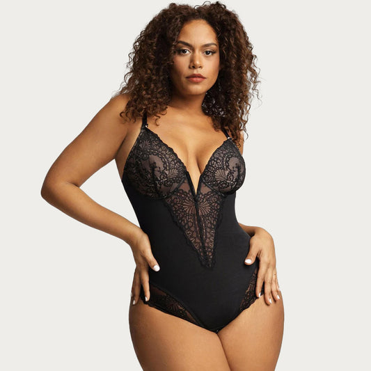 Shecurve® Sexy Lace Deep-V Neck Bodysuits