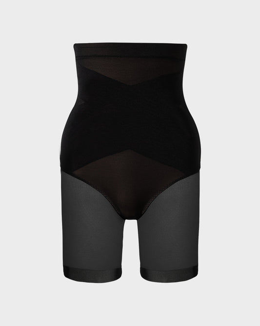 High Waist Criss-Cross Mesh Shaping Mid-Thigh Shorts