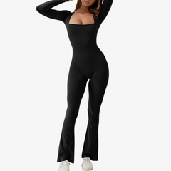 Square Neck Long Sleeve Flared Jumpsuit