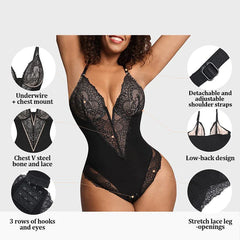 Shecurve® Lace Deep-V Neck Bodysuits