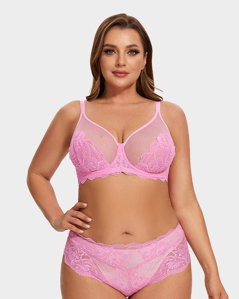 SheCurve®Full Coverage Lace Minimizer Bra - Mermaid-Pink